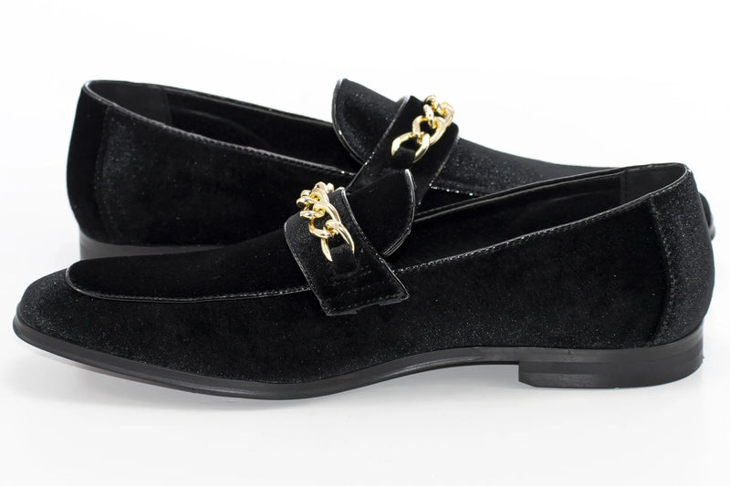 Black Velvet Chain Link Smoking Loafer