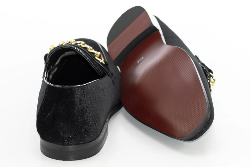 Black Velvet Chain Link Smoking Loafer