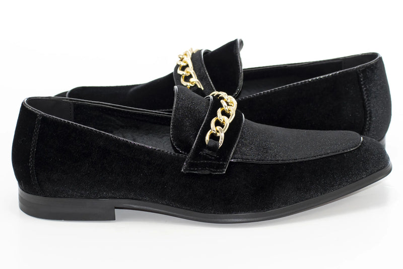 Black Velvet Chain Link Smoking Loafer