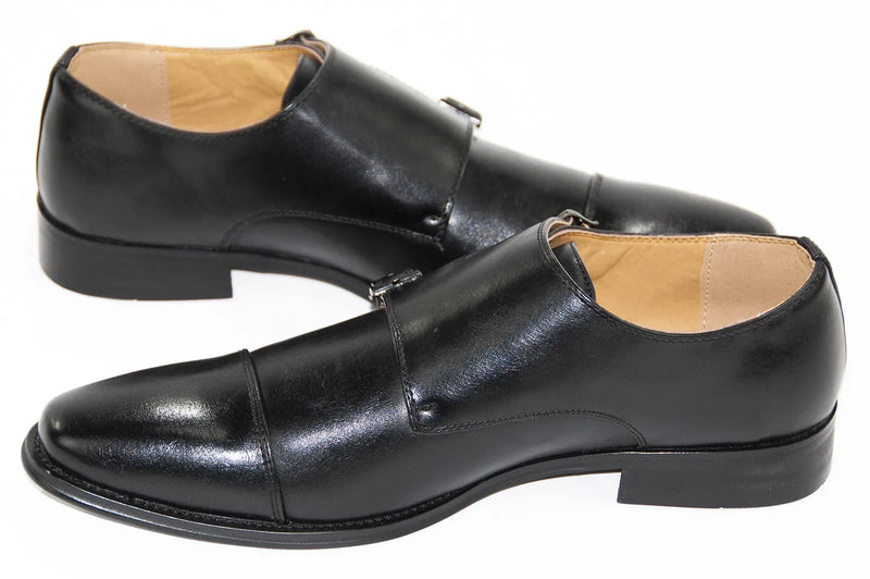 Men's Black Leather Double Strapped Monk Strap