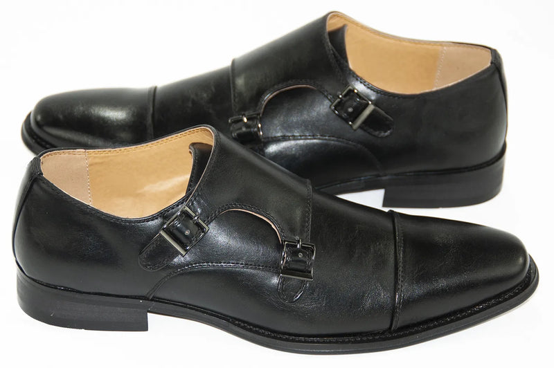 Men's Black Leather Double Strapped Monk Strap