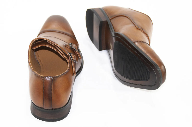 Men's Cognac Brown Leather Double Strapped Monk Strap