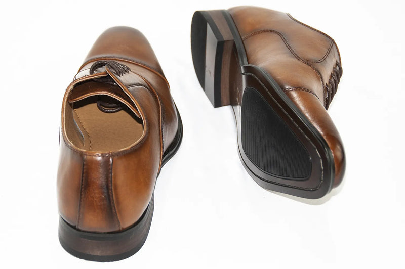 Men's Cognac Brown Leather Oxford Cap-Toe Dress Shoes