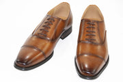 Men's Cognac Brown Leather Oxford Cap-Toe Dress Shoes