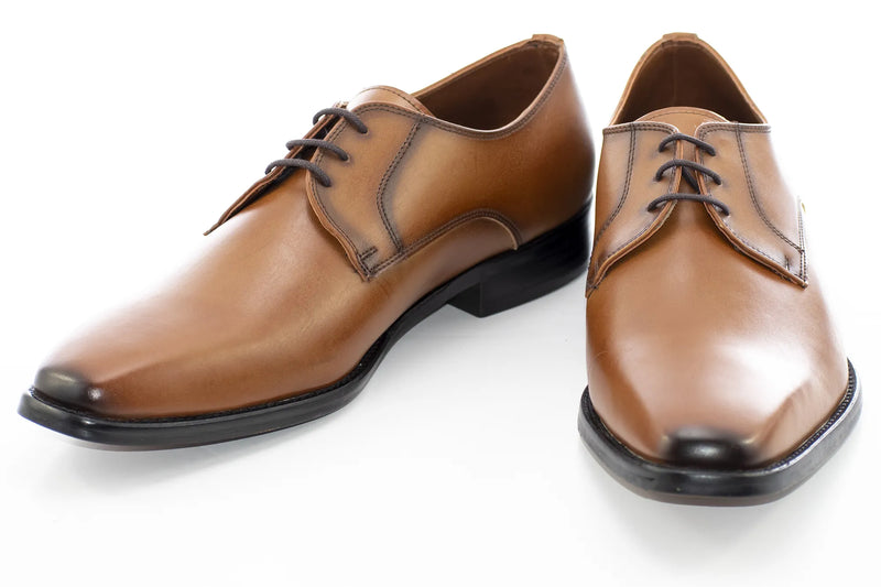 Cognac Plain Toe Derby Lace-Up