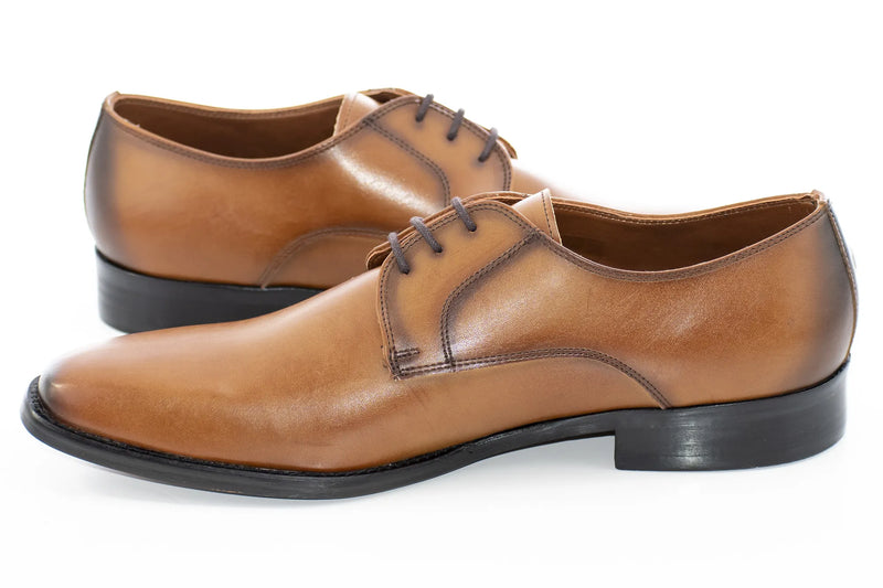 Cognac Plain Toe Derby Lace-Up