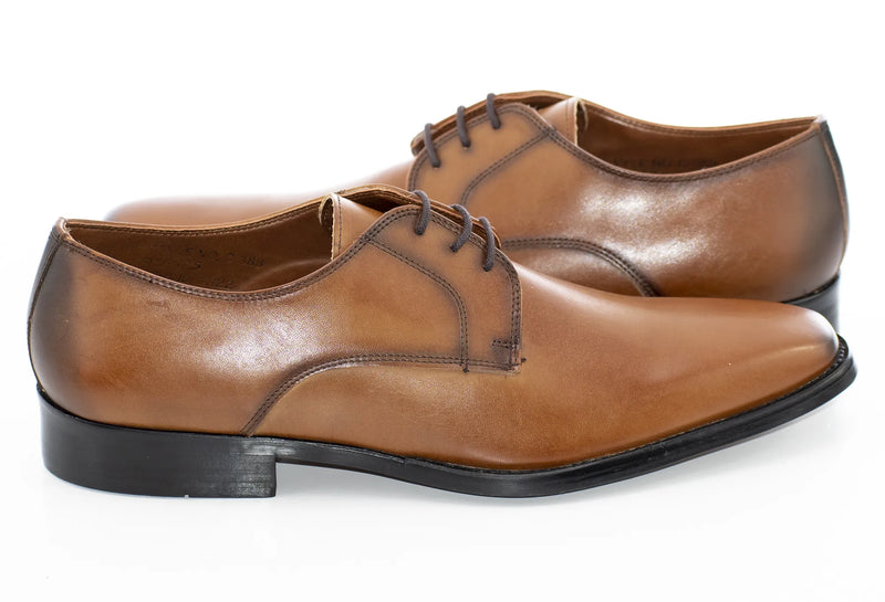 Cognac Plain Toe Derby Lace-Up