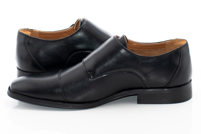 Men's Black Grain Leather Monk Strap Shoe Sideview