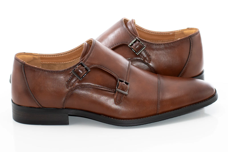 Men's Brown Grain Leather Monk Strap Shoe Sideview