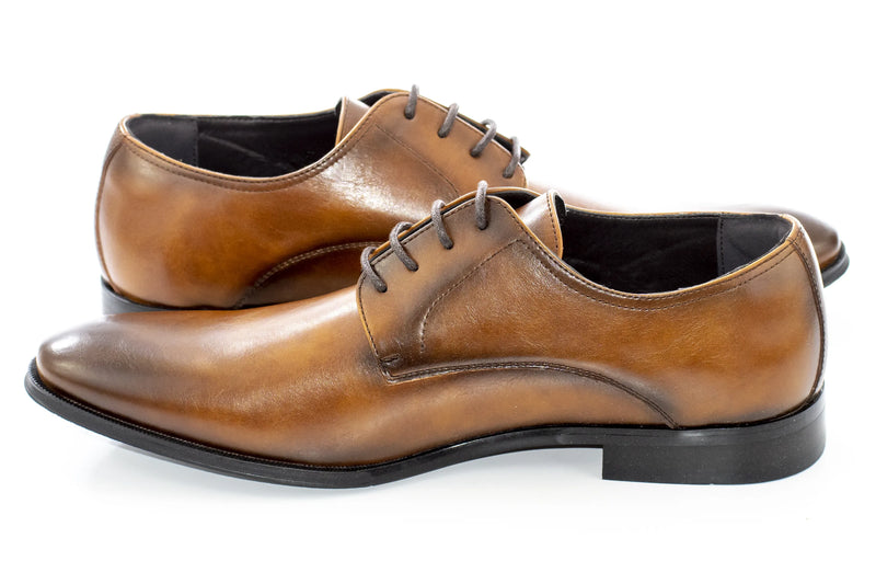 Cognac Polished Plain Toe Derby Shoes