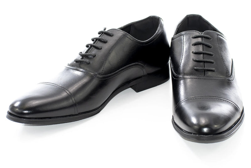 Black Polished Cap-toe Oxford Shoes