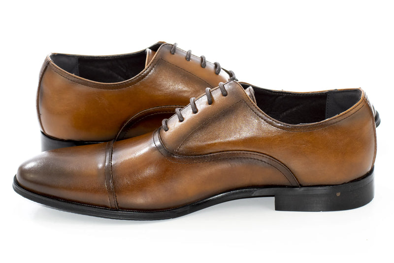 Cognac Polished Cap-toe Oxford Shoes