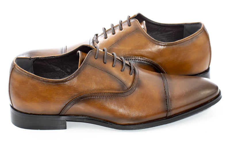 Cognac Polished Cap-toe Oxford Shoes