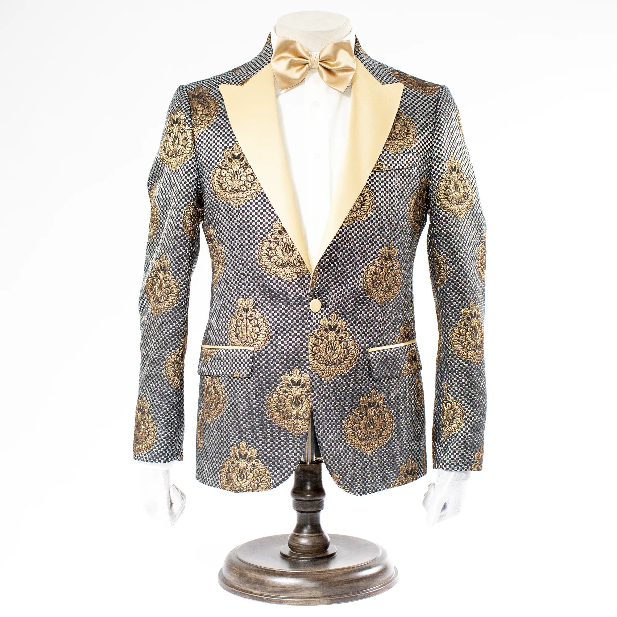 Black Gold Metallic Floral Tailor-Fit Jacket