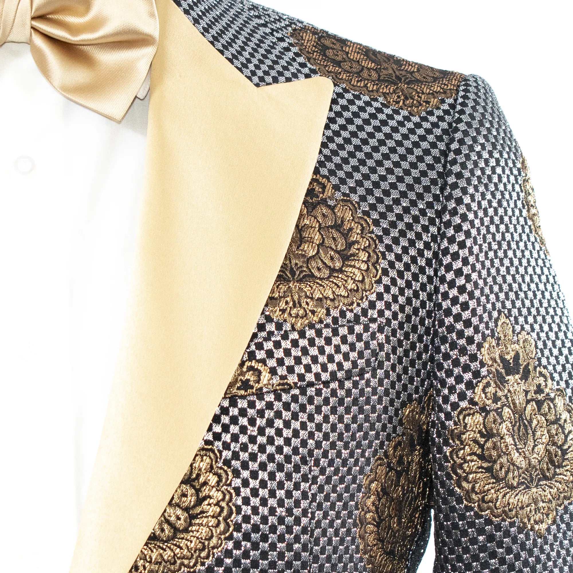 Black Gold Metallic Floral Tailor-Fit Jacket