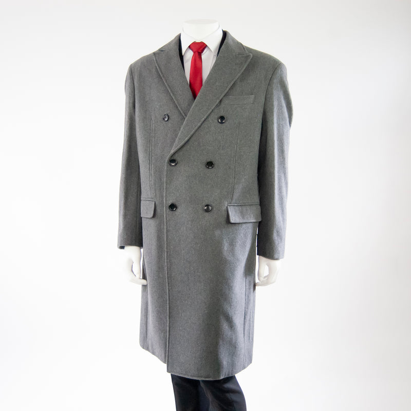 Gray Classic Double-Breasted Slim-Fit Overcoat
