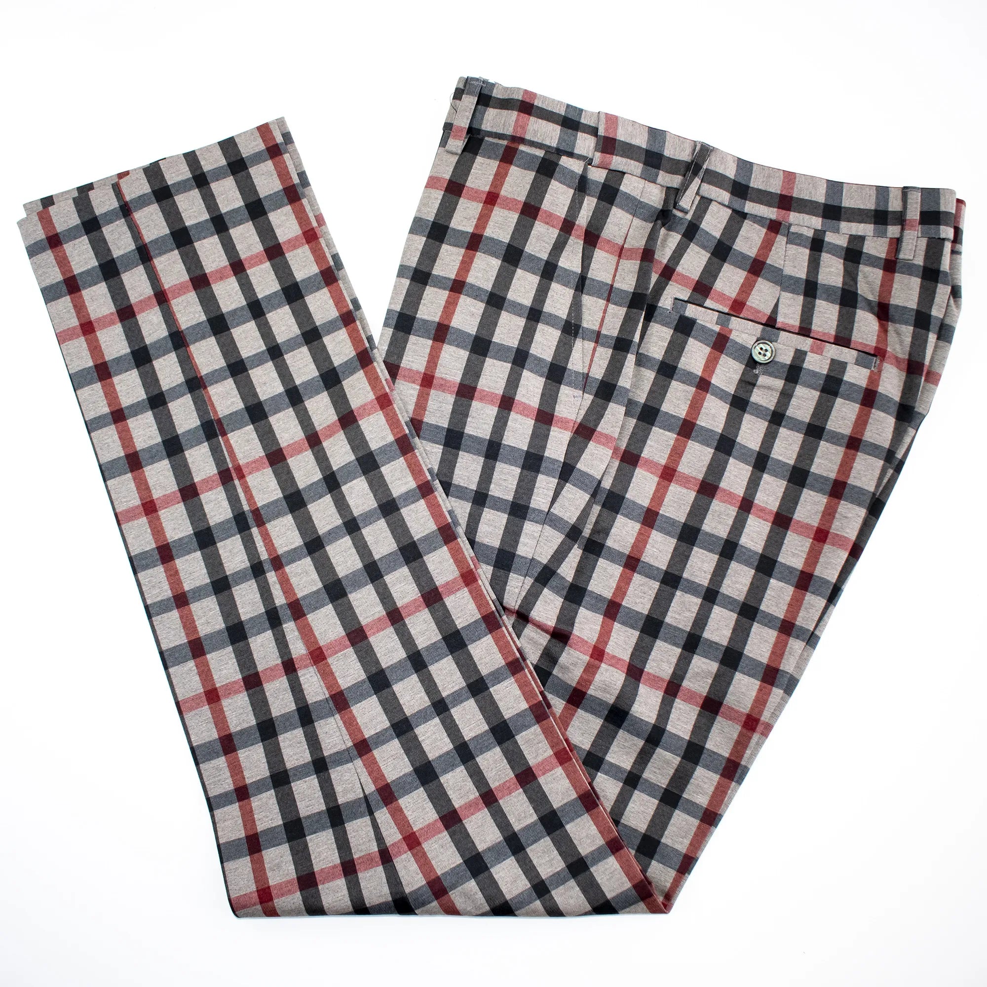 Cream And Black Gingham Plaid Slim-Fit Dress Pants