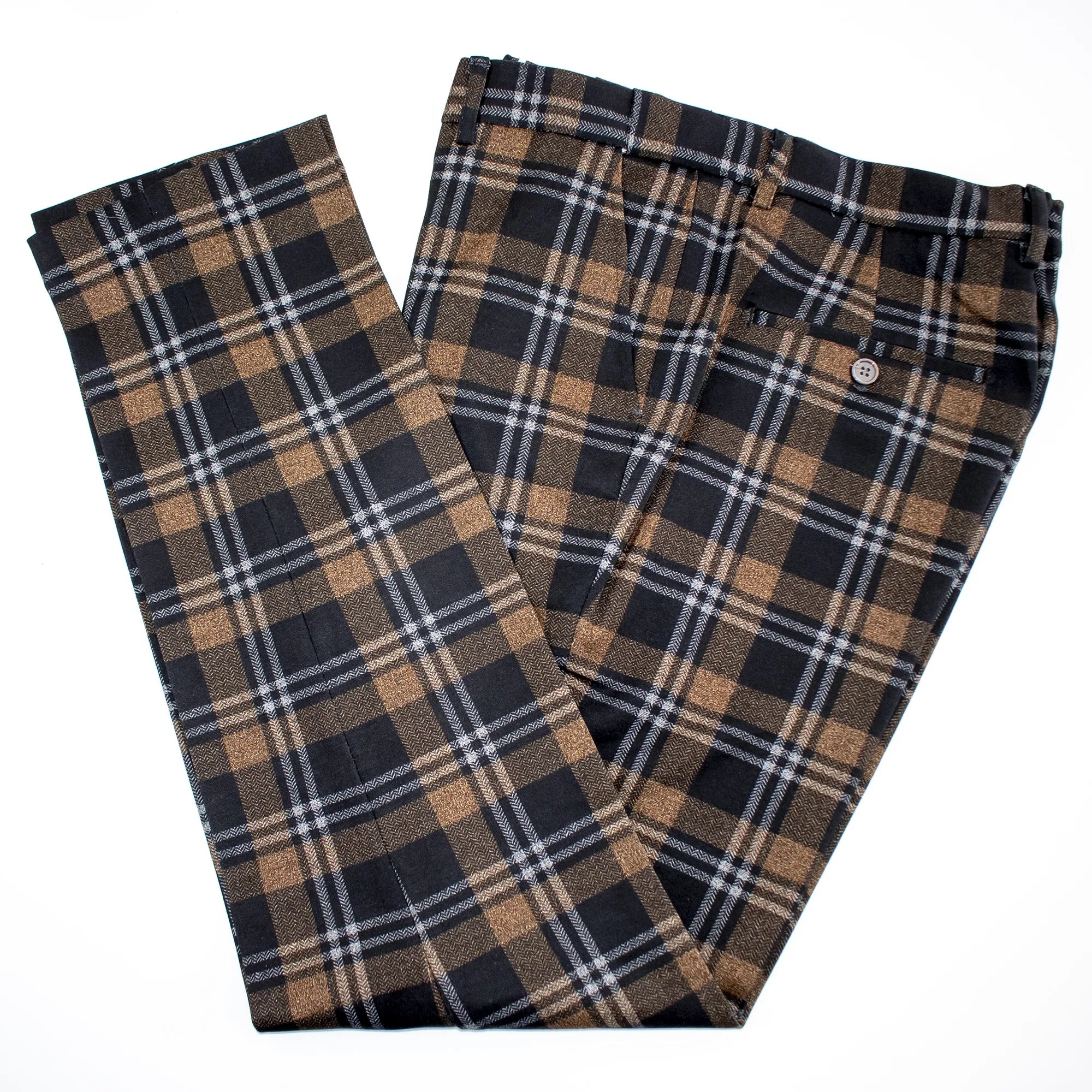 Black And Yellow Herringbone Plaid Slim-Fit Dress Pants