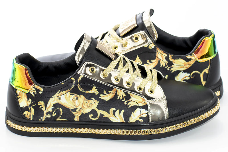 Black Floral Designer Low-Tops Sideview