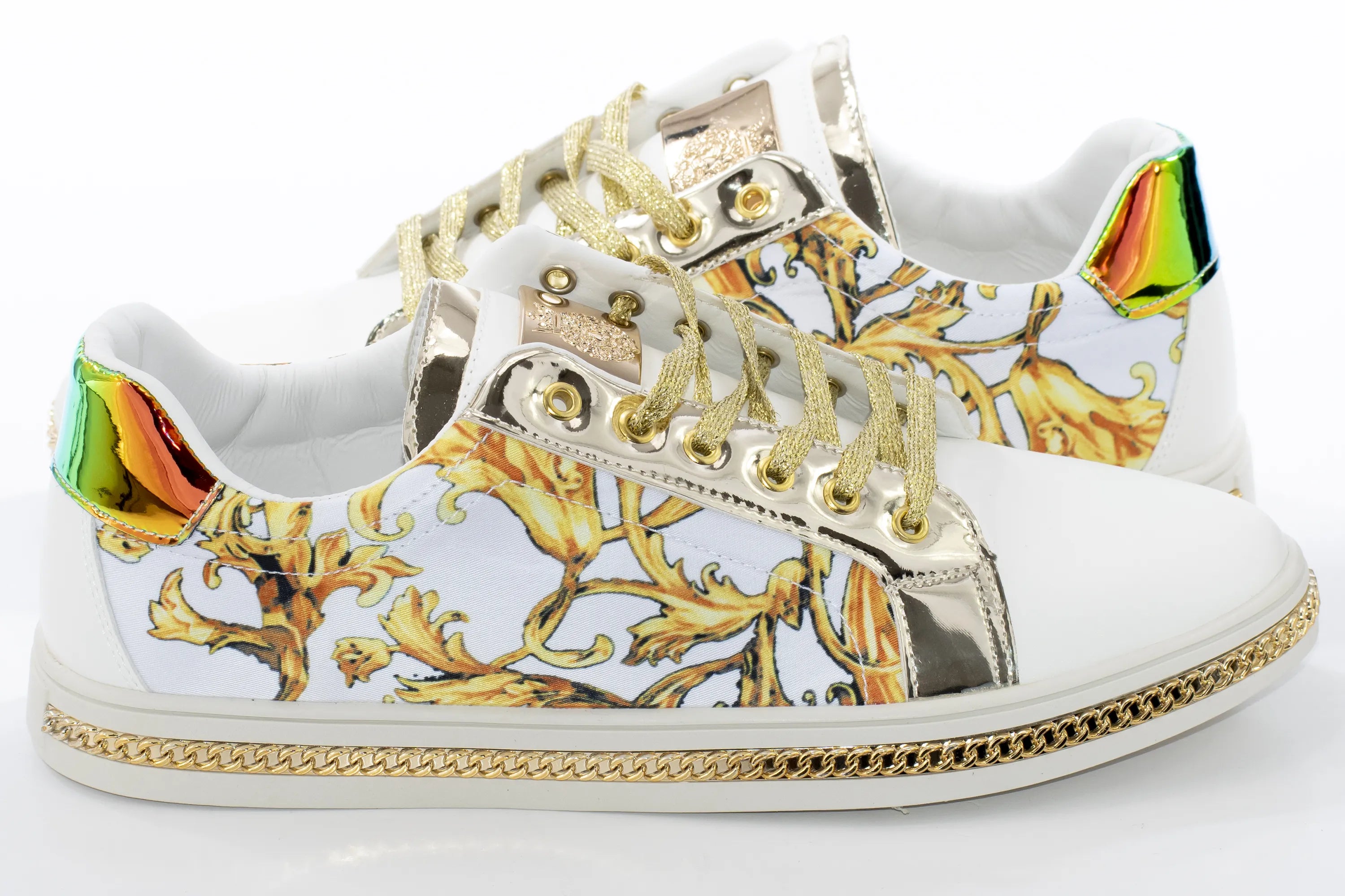 White Floral Designer Low-Tops Sideview