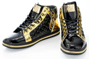 Men's Black And Gold Quilted High-Top Sneakers
