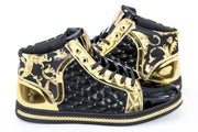 Men's Black And Gold Quilted High-Top Sneakers
