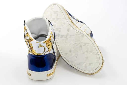 Men's White Blue And Gold Quilted High-Top Sneakers