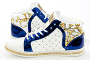 Men's White Blue And Gold Quilted High-Top Sneakers