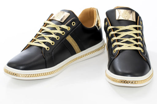 Black And Gold Lace-Up Sneaker Front Upper And Laces