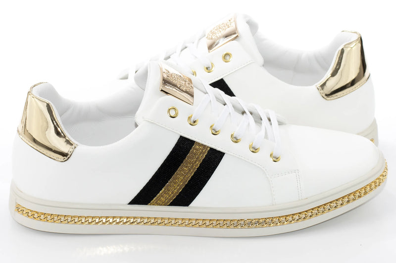 White And Gold Lace-Up Sneaker Sideview