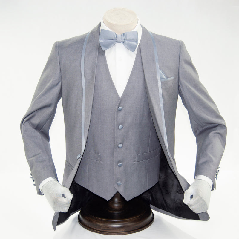 Gray 3-Piece Tailored-Fit Tuxedo with Shawl Lapel