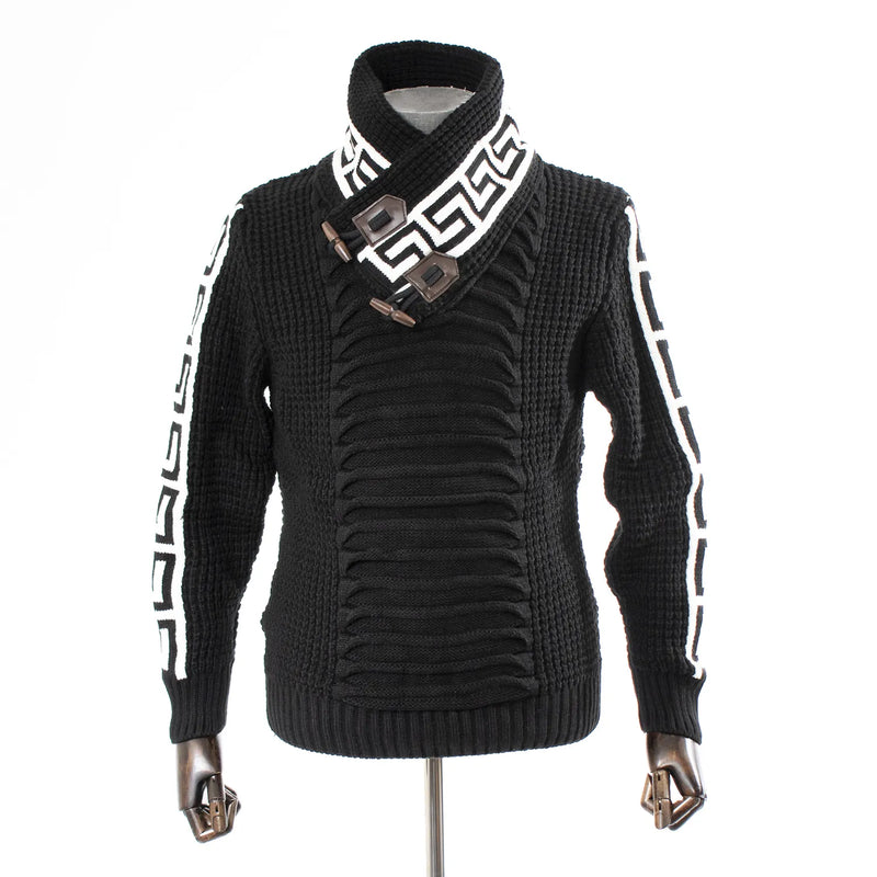 Black Grecian Regular-Fit Cardigan With Toggle Closure