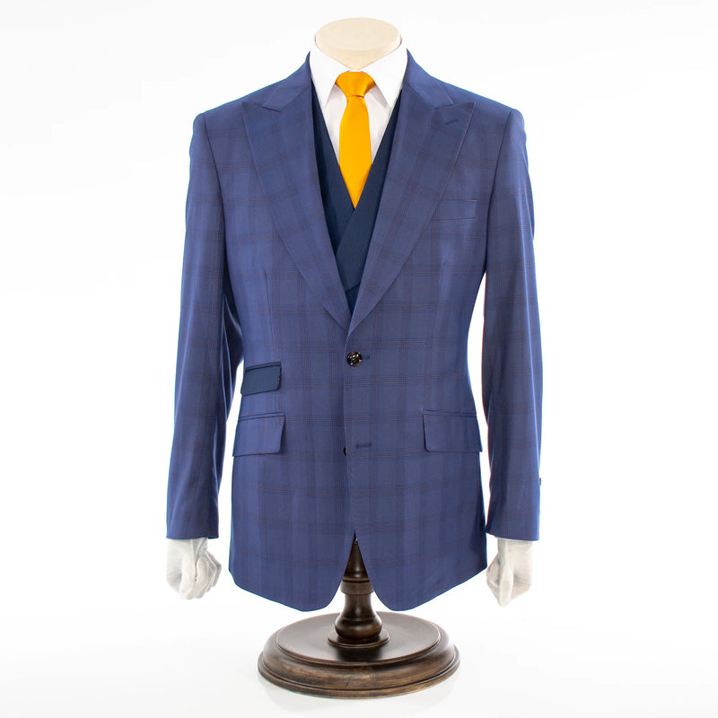 Navy 3-Piece Modern-Fit Wool Suit With Peak Lapels