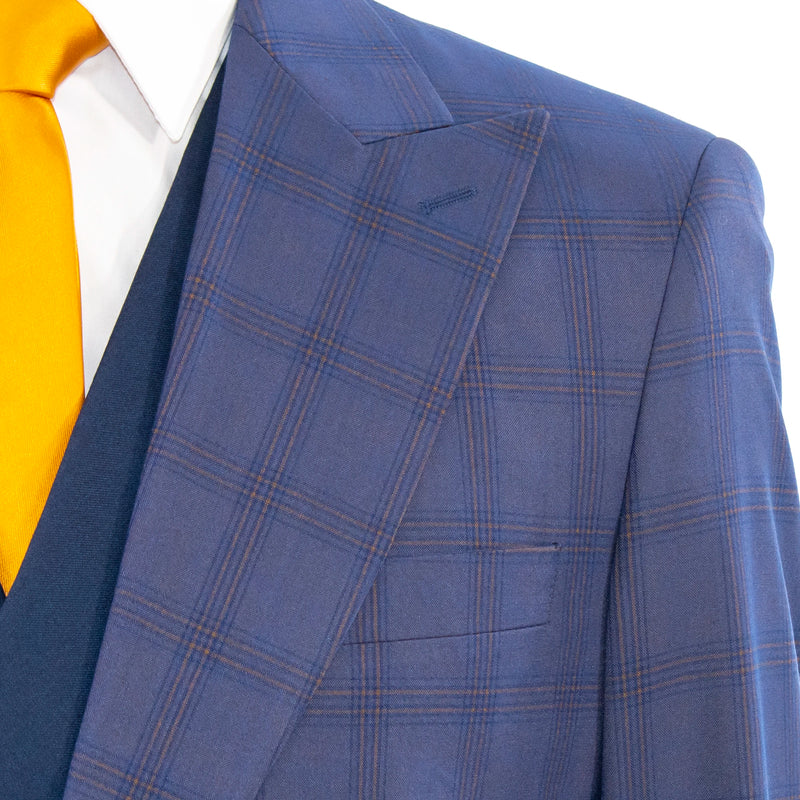 Navy 3-Piece Modern-Fit Wool Suit With Peak Lapels