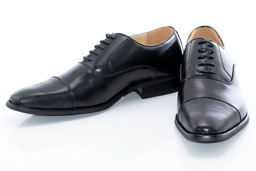 Men's Black Leather Cap-Toe Oxford Dress Shoe