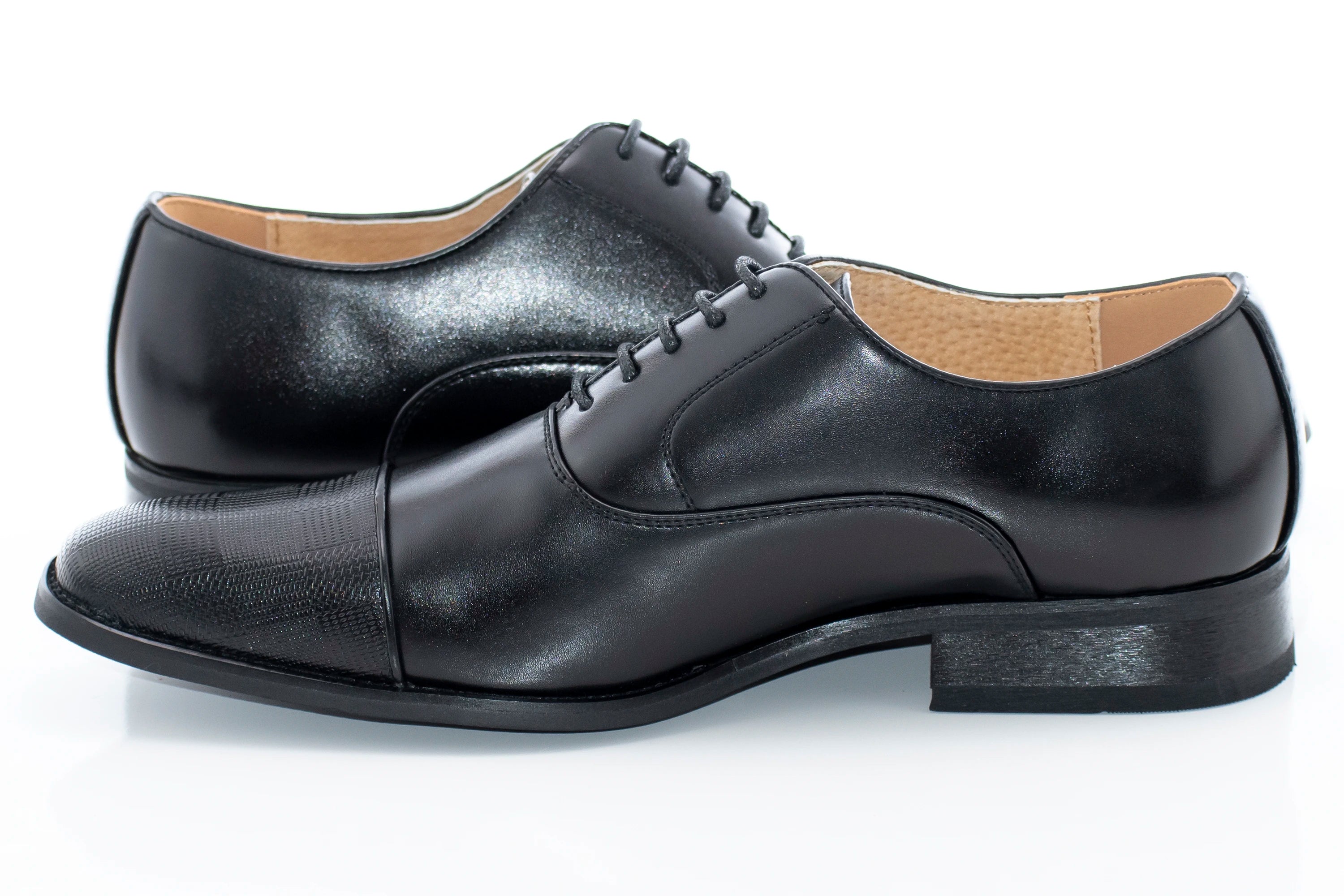 Men's Black Leather Cap-Toe Oxford Dress Shoe