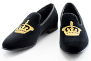 Black Velvet Embroidered Slip-On Loafer