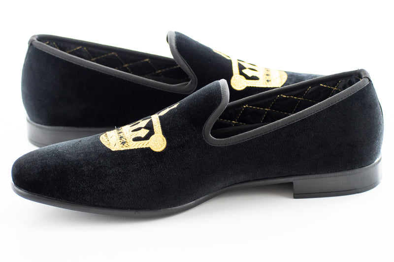 Black Velvet Embroidered Slip-On Loafer