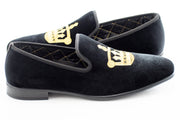 Black Velvet Embroidered Slip-On Loafer