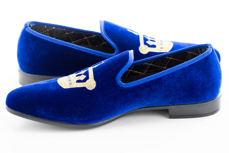 Men's Blue Velvet Crown Corona Dress Loafer
