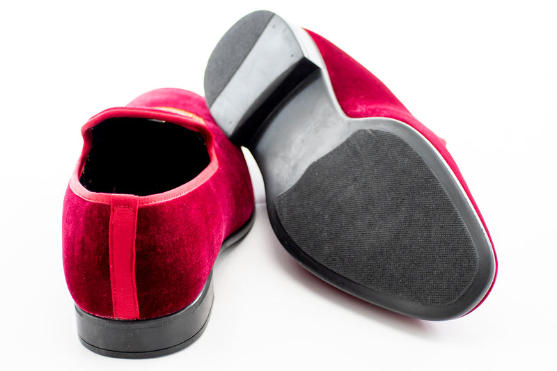 Men's King's Crown Burgundy Velvet Dress Loafer Rearview and Sole