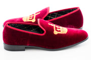 Men's King's Crown Burgundy Velvet Dress Loafer Sideview And Heel