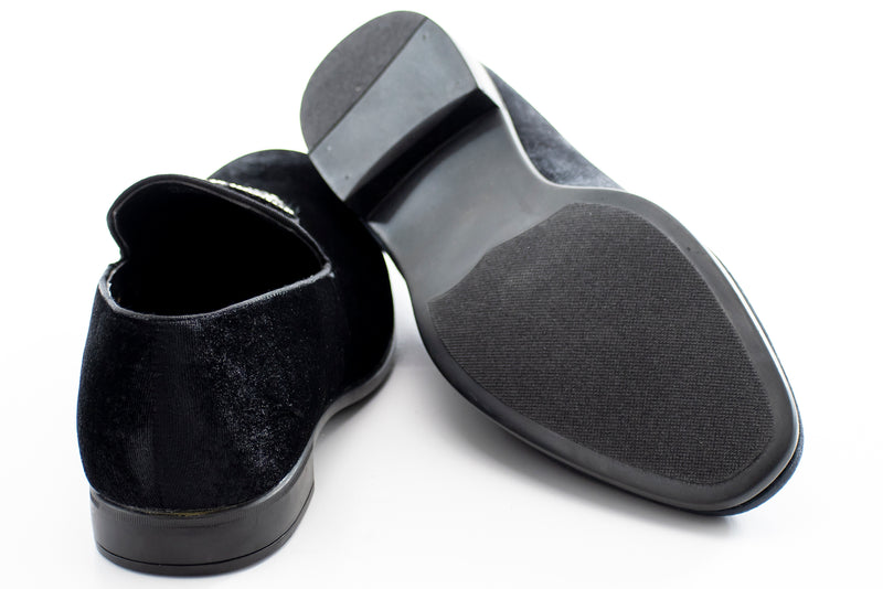 Black Velvet Loafer With Jeweled Crown Piece