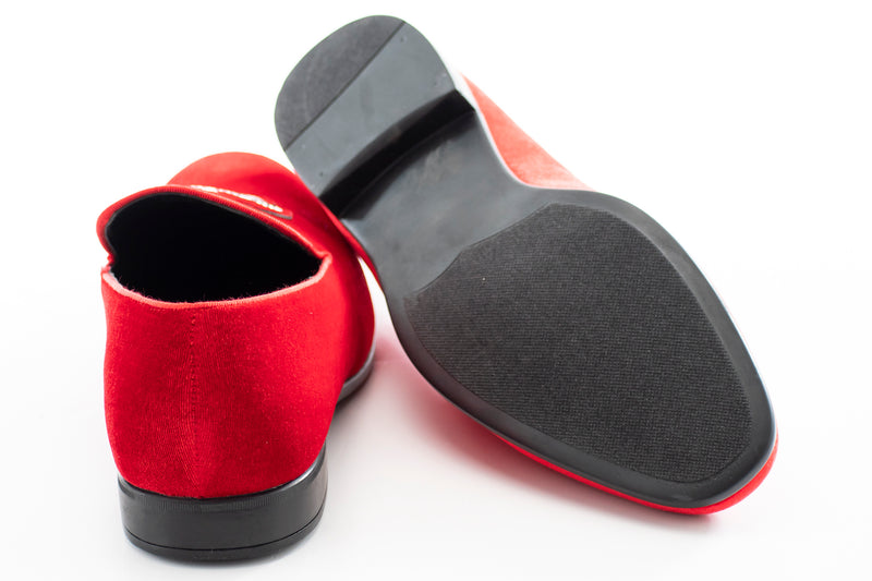 Red Velvet Loafer With Jeweled Crown Piece