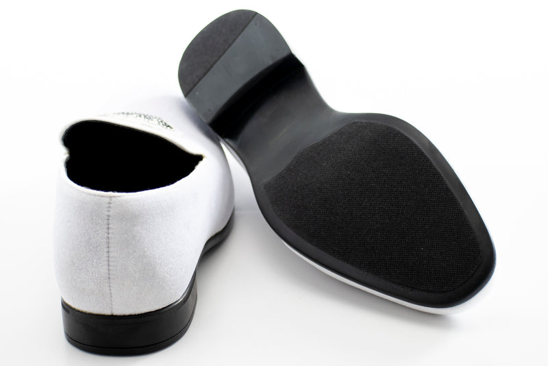 White Velvet Loafer With Jeweled Crown Piece