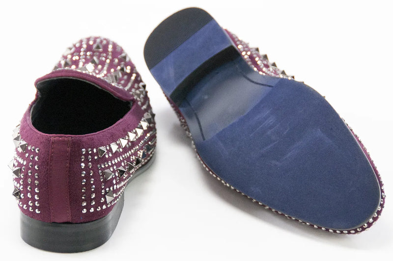 Burgundy Spiked Rhinestones Smoking Loafer