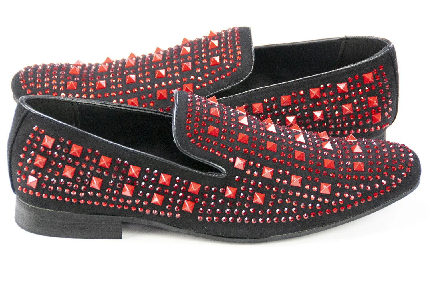 Black with Red Spiked Rhinestones Smoking Loafer