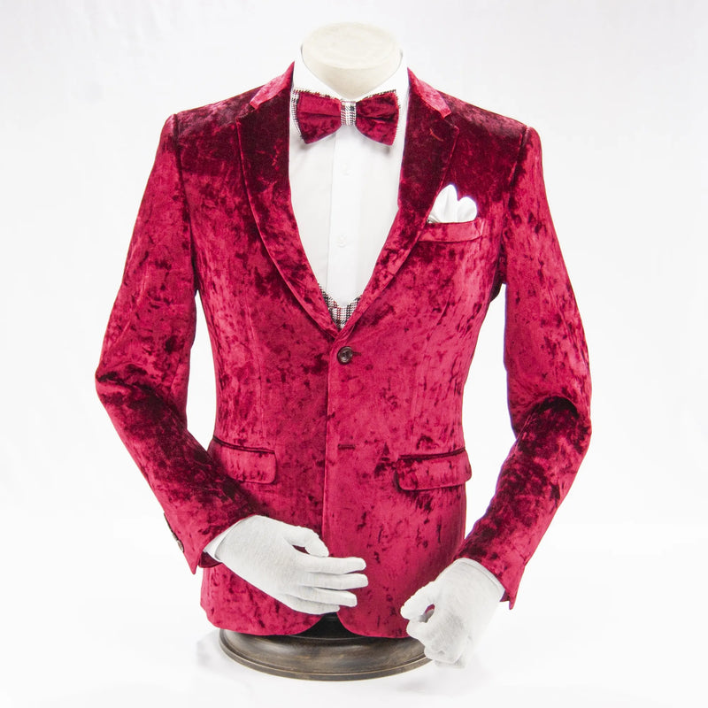 Burgundy Velour 3-Piece Slim-Fit Tuxedo