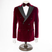 Men's Purple Wine Velvet Double-Breasted Slim-Fit Tuxedo With Peak Lapels