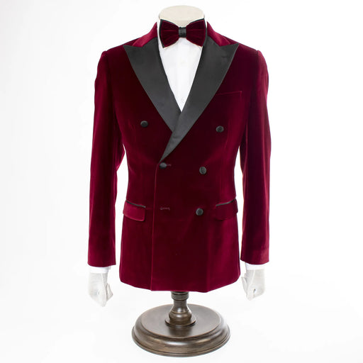 Men's Purple Wine Velvet Double-Breasted Slim-Fit Tuxedo With Peak Lapels